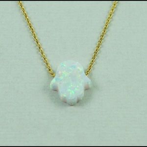 White Resin Opal Iridescent Hamsa Necklace,NWT-Boutique